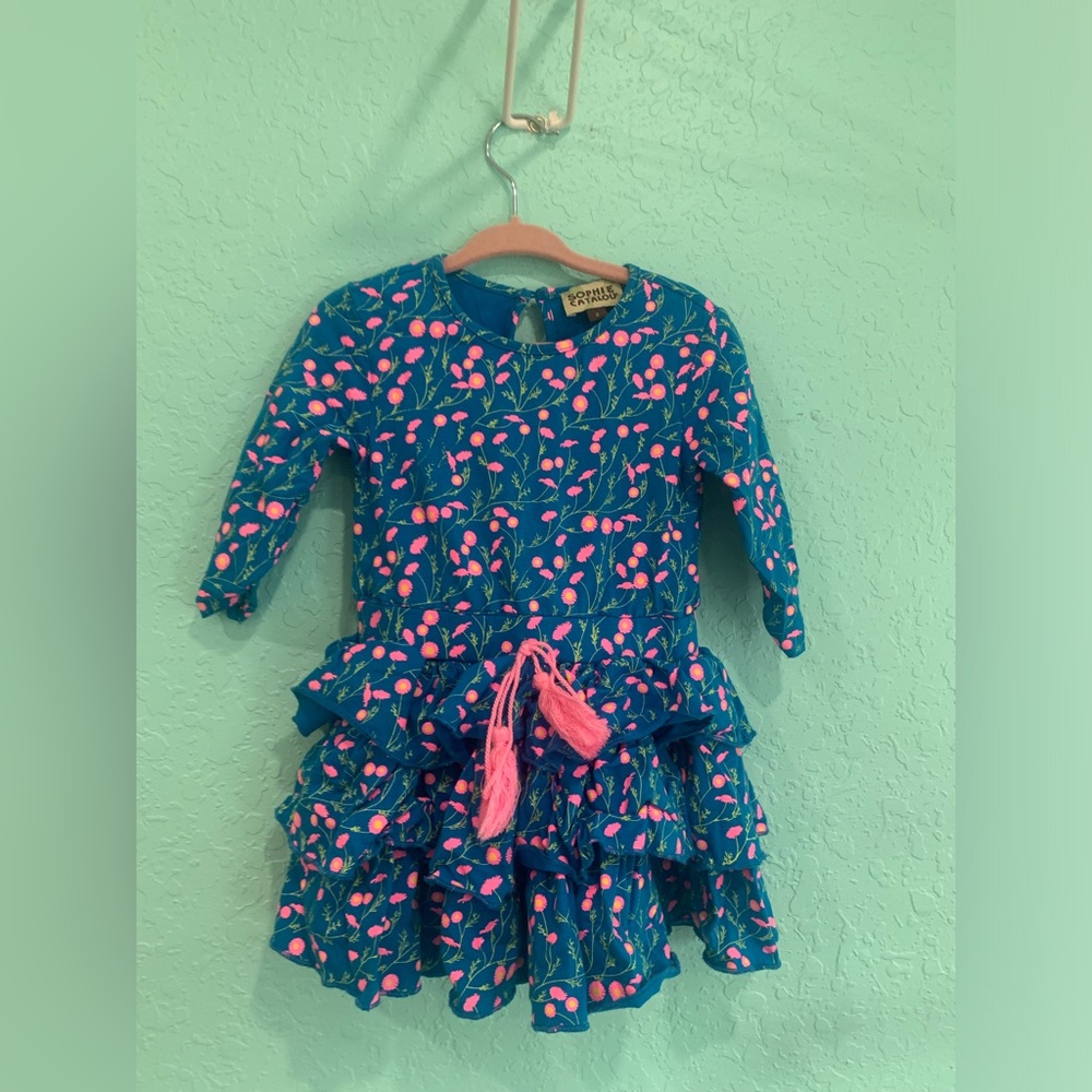 Kids' blue pink  Floral Ruffle Dress  boho Sophie Catalou 2Y toddler